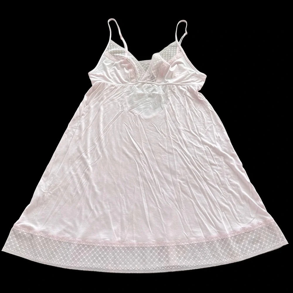 Victoria’s Secret size Medium Baby Pink Modal Knit Sleep Dress Chemise Lace Trim